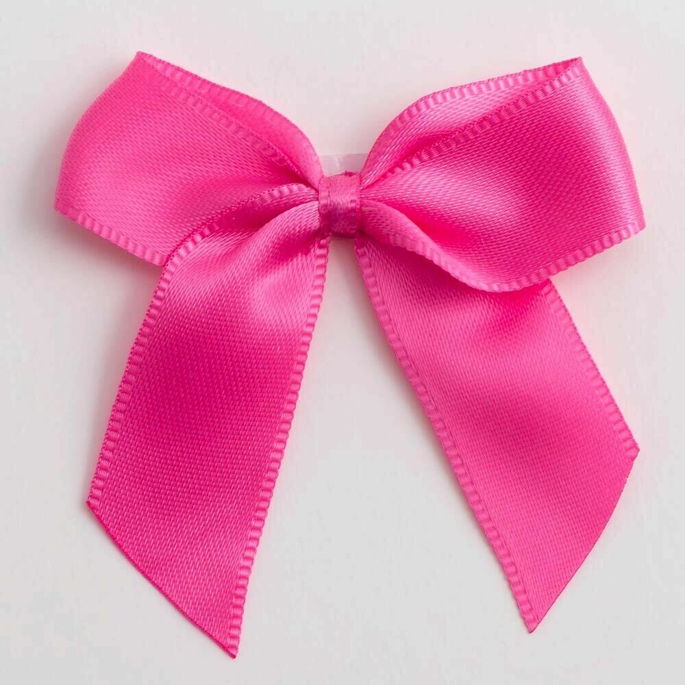 Self Adhesive 5cm Bow Satin Bows Sticky Pre-Tied 16mm Ribbon Craft Wedding - Hot Pink