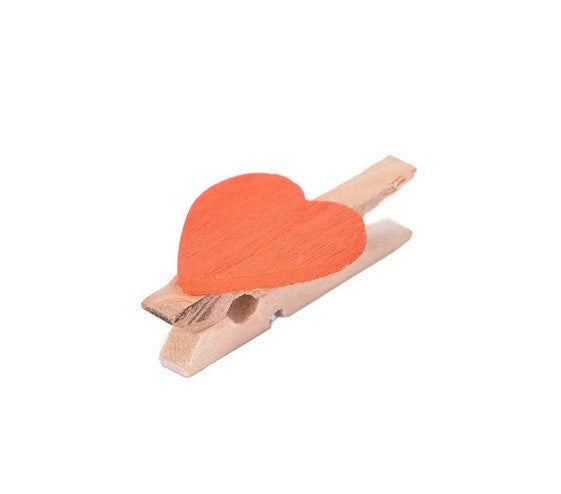 Mini Wooden Pegs with Colour Hearts Craft Wedding Photo Clips Wood 3x1.7cm - Orange