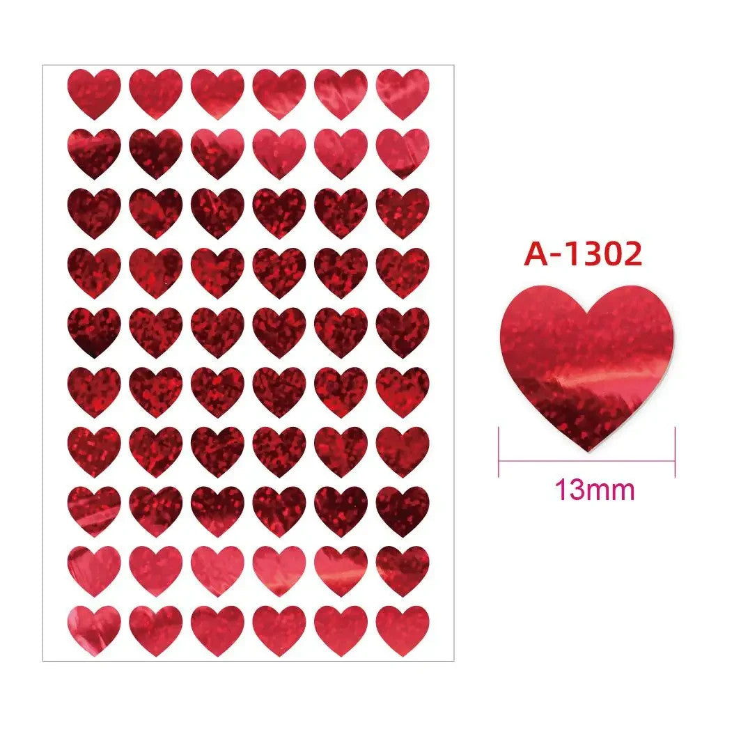 Heart Stickers Peel and Stick Hearts Laser Hologram Holographic Glitter 13mm - Red (A1302)