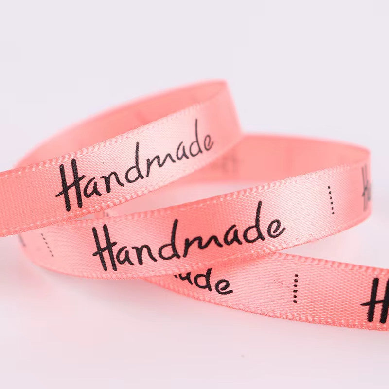20 Meter Roll " Handmade" Print Satin Ribbon Full Whole Roll Sew On Label