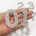 5.5cm Tall Number Patch White & Silver Rhinestone Alphabet Numbers Patches