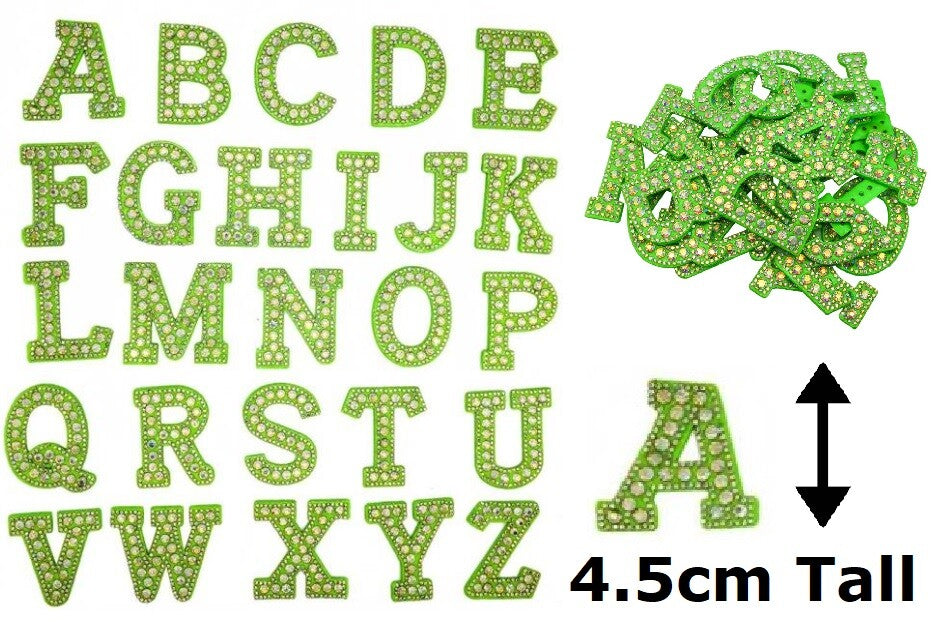 Green Rhinestone Letter Patch Patches Glue or Sew on Alphabet Crystal Customise