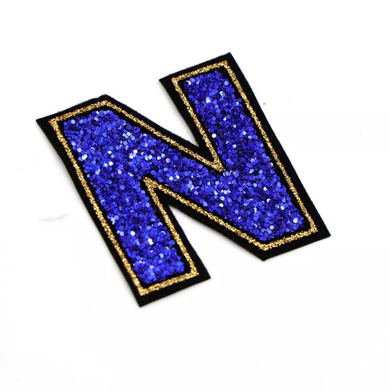 Blue Sequins Glitter Letter Patch Iron on Alphabet Customise Clothes 5.5cm