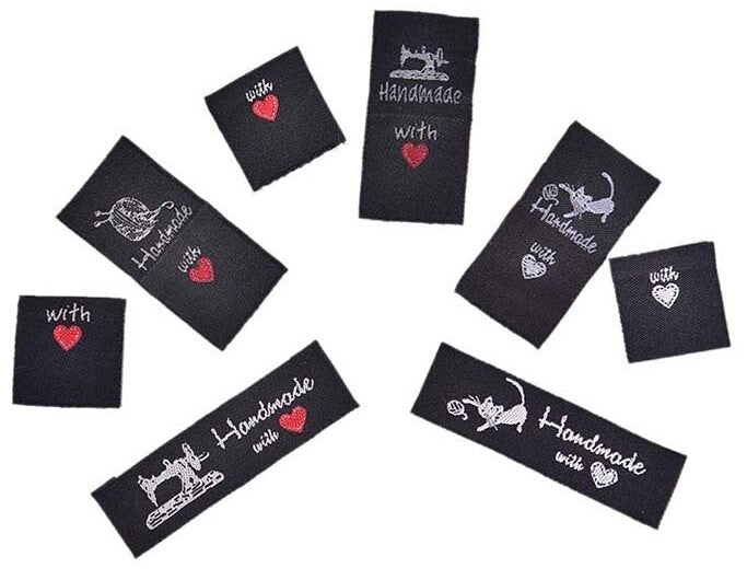 Black Fabric Labels Tag Handmade With Love Sew On Garment Cotton Clothing Label
