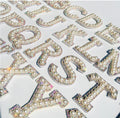 Pearl Rhinestone Letter Patch Patches Iron on Sew on Alphabet Pink White Blue - AB Crystal & Pearl