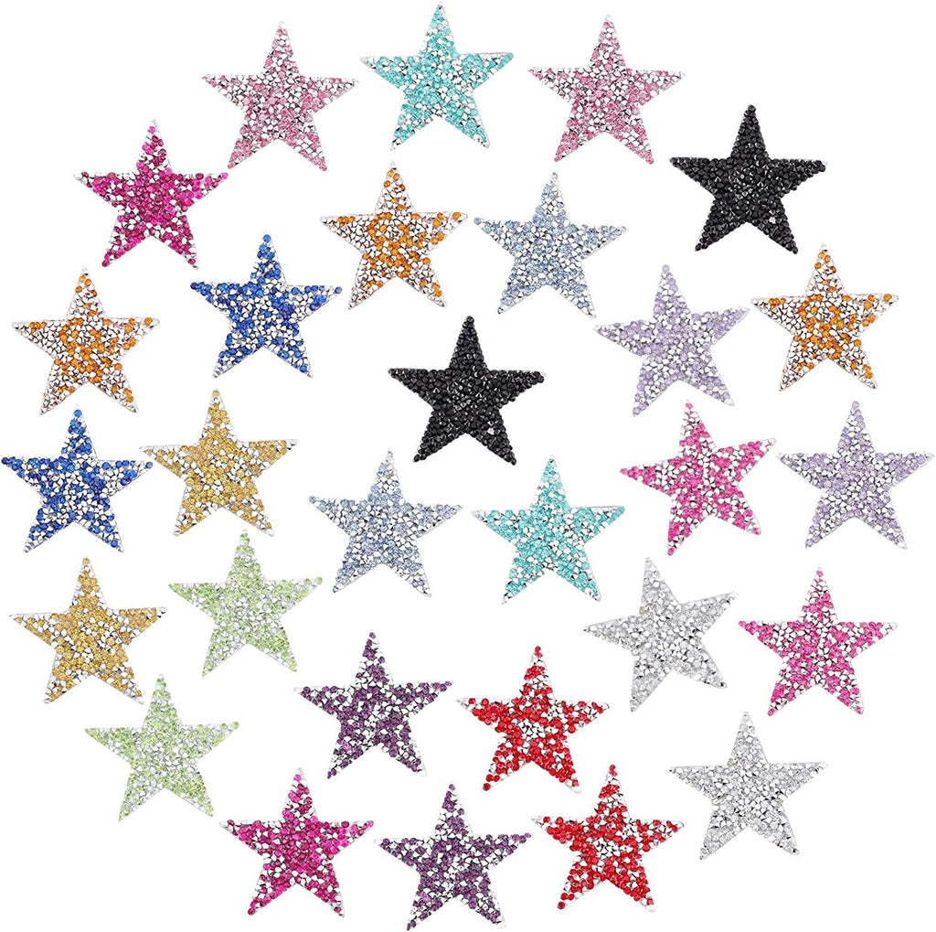 Rhinestone Sparkle Star Patch Iron on Alphabet Glitter Patches Space Hotfix 6cm