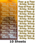 10 Sheets - Copper Happy Birthday Mirror Shine Peel Off Sticker Craft Stickers