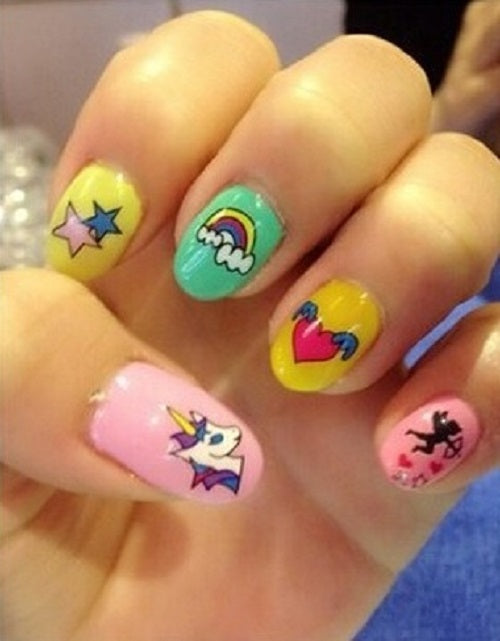 Nail Art Decals - Unicorn Cartoon Cute Water Transfers Kawaii Harajuku