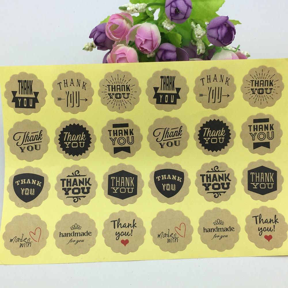 Round Paper Labels Thank you Made with Love Gift Food Craft Stickers Mixed Sheet