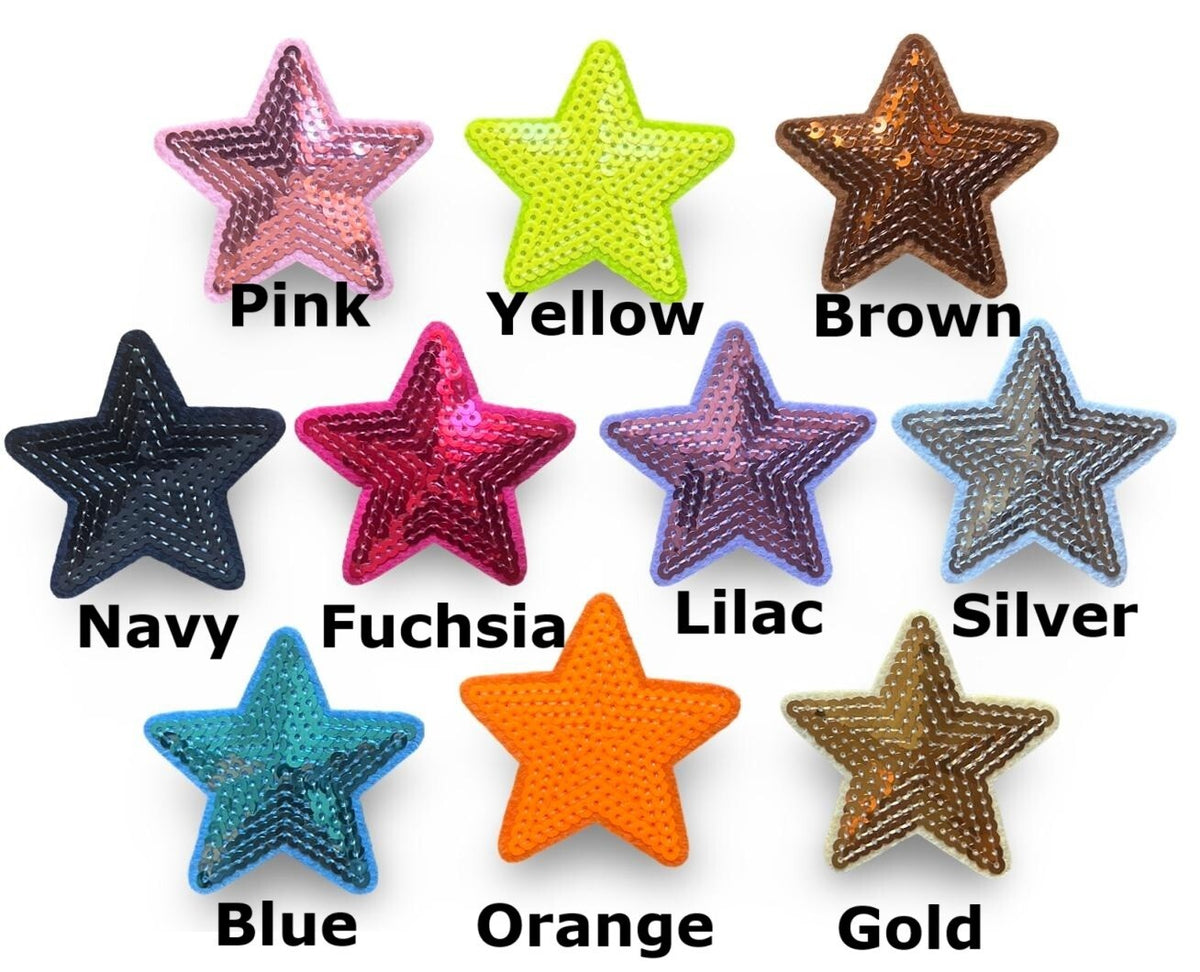 Sequins Star Patch Iron on Sequin Stars Patches Customise Clothes 75mm x 72mm - Blue