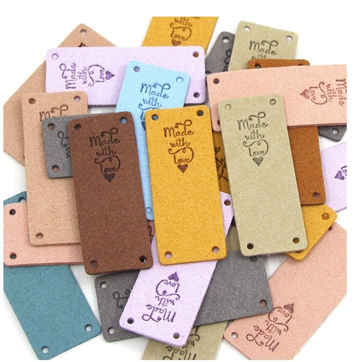 Faux Suede Leather Labels MADE WITH LOVE Clothing Tag Label Tags 2x5cm (D2)