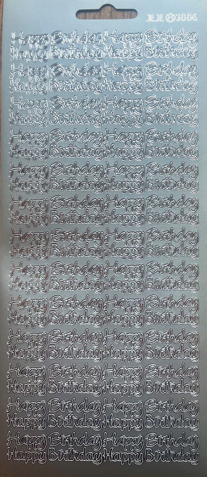 10 Sheets - Silver Happy Birthday Peel Off Sticker Craft Stickers 388601