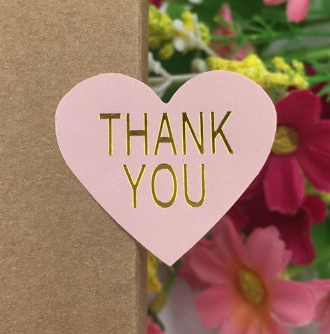 96 x Heart Paper Labels Stickers 'Thank You' Gift Craft Stickers Seals 6 Colours - Pink