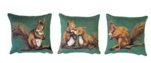 SET OF 3 HORSE CAT KITTEN SQUIRREL BELGIAN TAPESTRY CUSHION COVERS 10" x 10" - Set of 3 Squirrels