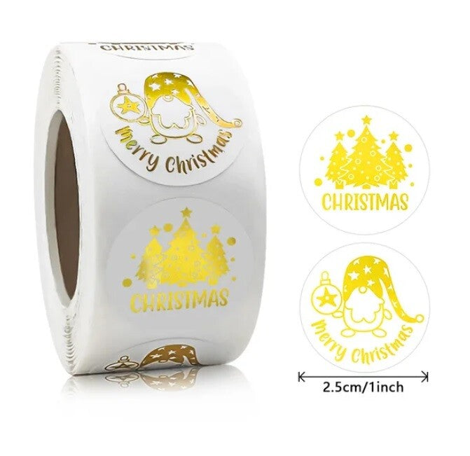 Merry Christmas Happy Xmas Gold Gonk Labels Stickers Gift Sticker 2.5cm