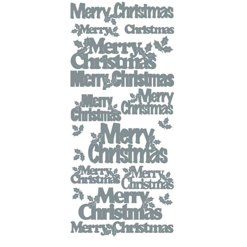 10 SHEETS - Silver Merry Christmas & Holly Peel Off Sticker Card Craft Stickers