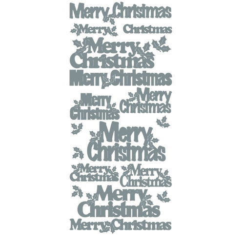 10 Sheets - Silver Merry Christmas & Holly Peel Off Sticker Card Craft Stickers