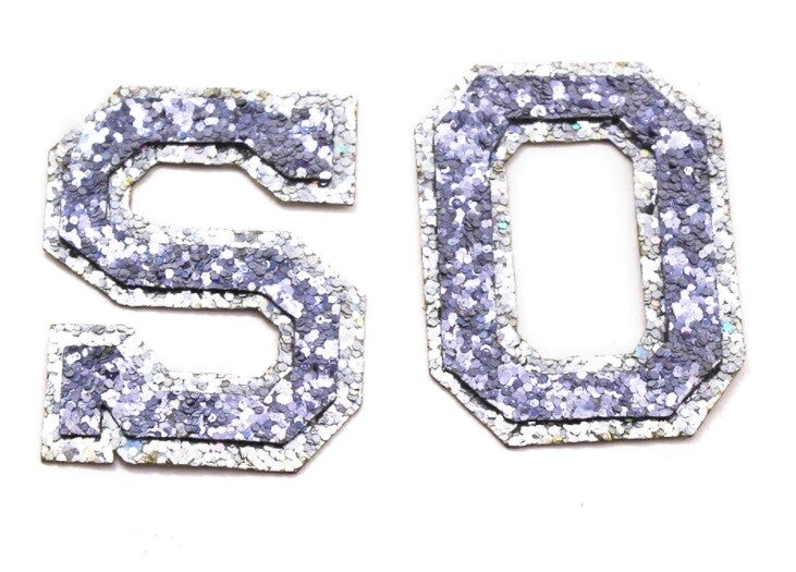 Grey & Silver Glitter Varsity Letter Patch Iron or Sew on Alphabet Letters Craft
