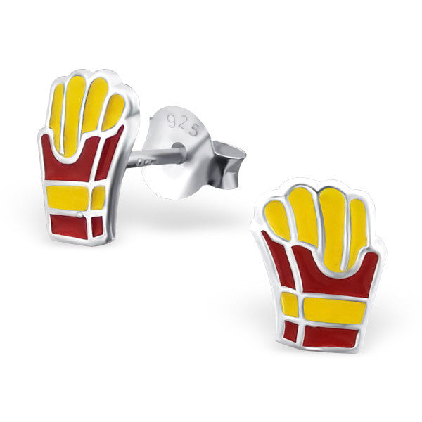 925 Sterling Silver Kawaii Fast Food Fries Pizza Stud Earrings & Gift Box - Fries