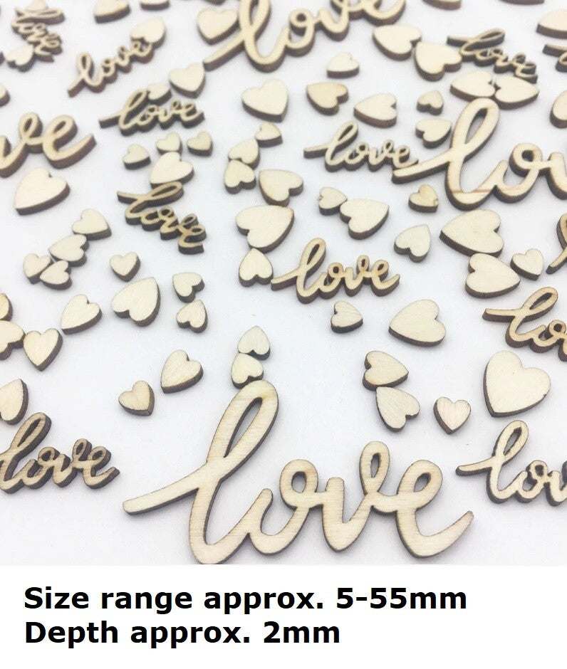 Wedding Valentine Table Decoration Scrapbook Wooden Hearts Worded Love Confetti - Love Words & Hearts