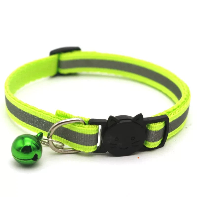 Reflective Safety Cat Collar Quick Release Breakaway Kitten Pet Adjustable Bell - Neon Green