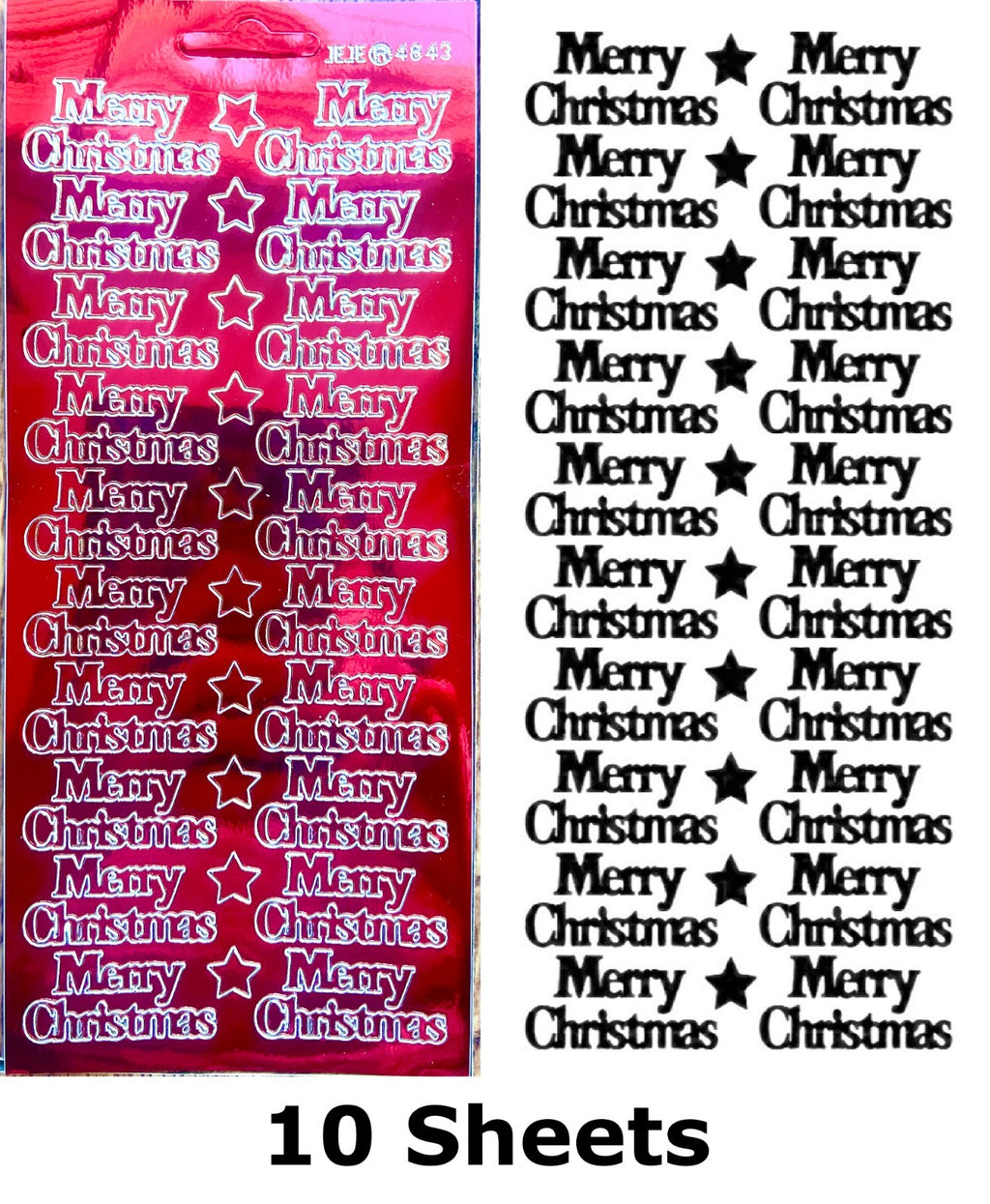 10 Sheets - Red Mirror Shine Merry Christmas Peel Off Sticker Card Making Craft