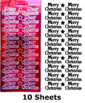 10 Sheets - Red Mirror Shine Merry Christmas Peel Off Sticker Card Making Craft
