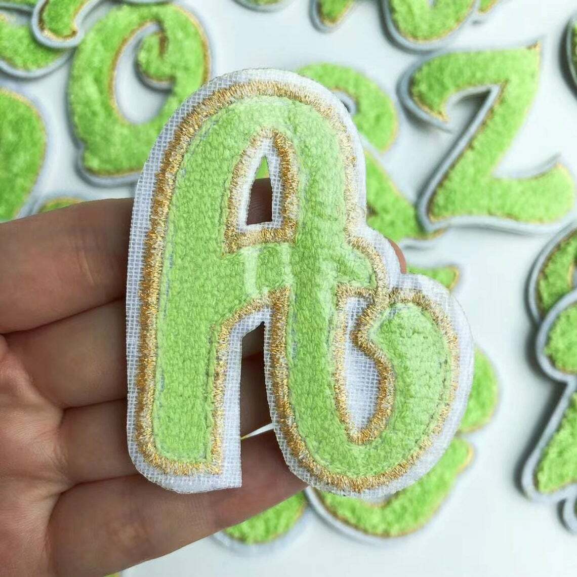 Lime Green Chenille Patch Letter Patches Iron on Sew on Alphabet Embroidered