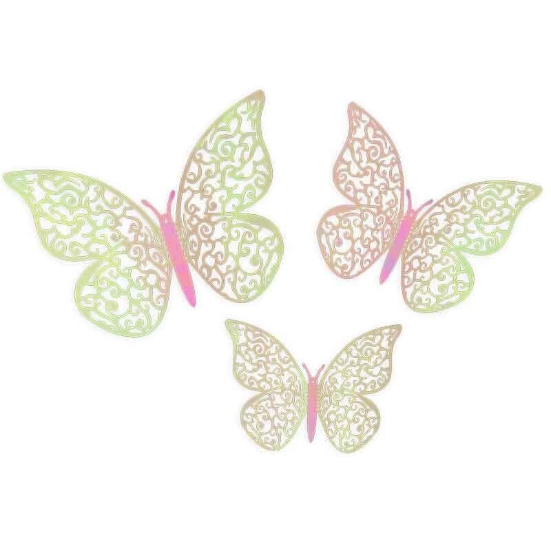 3D Adhesive Butterflies Pack of 12 - Card Making Cake Craft Wall Art Decoration - Pink Iridescent