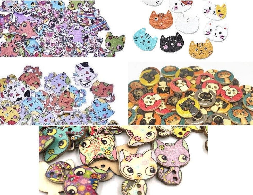 Cat Buttons Embellishments Scrapbook Craft Customise Clothing DIY Garment Gift