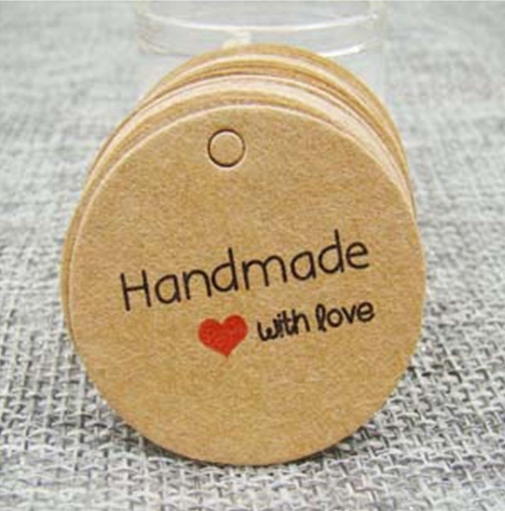 Round Paper Tags Hand Made With Love Craft Gift Jewellery Christmas