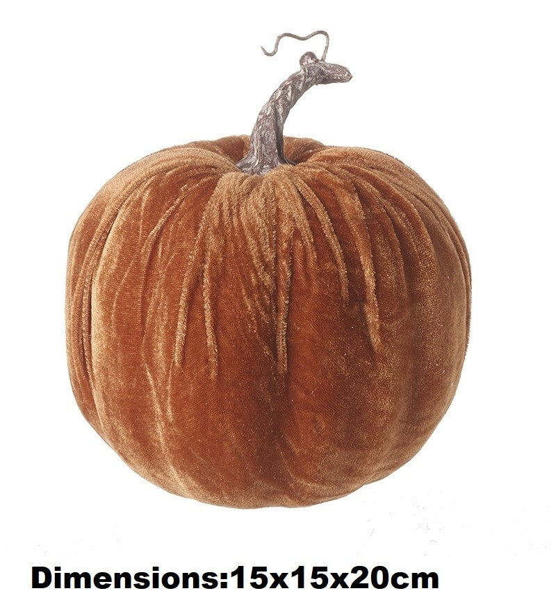 Velvet Pumpkin Halloween Pumpkins Ornament Prop Party Autumn Decoration Craft - Large Dark Orange Velvet Pumpkin - 15x15x20cm