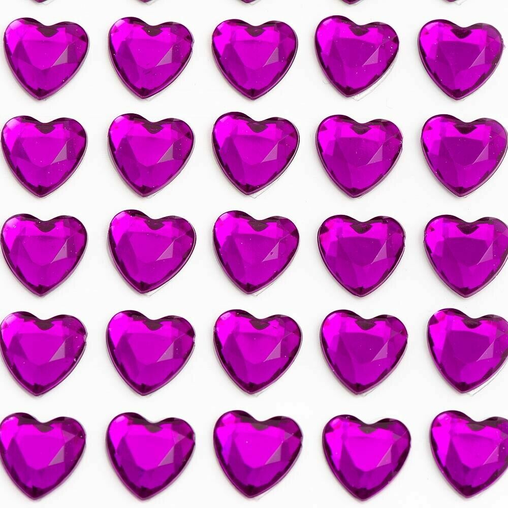 Hearts Sheet Self Adhesive Craft Diamante Rhinestone Heart Stick on Crystals - Purple