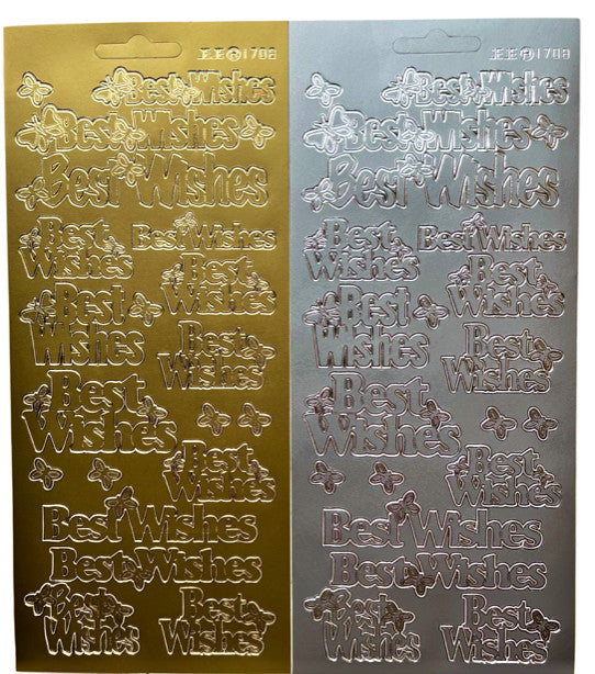 Self Adhesive Best Wishes Gold or Silver Greeting Stickers Peel Off Sticker