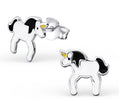 925 Sterling Silver Unicorn Black & White Magical Stud Earrings & Mini Gift Box