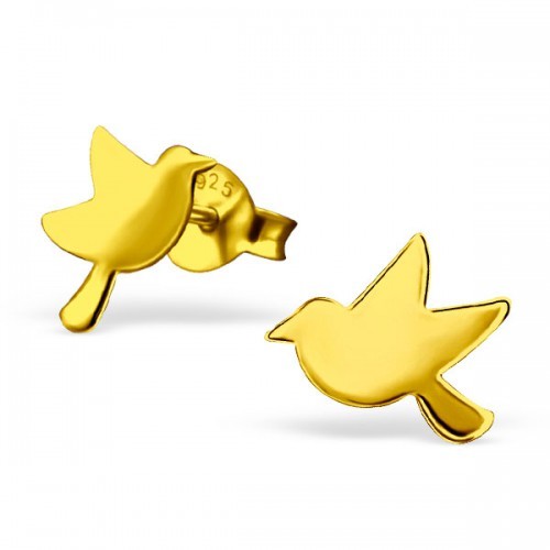 925 Sterling Silver & Gold Bird Minimalist Stud Earrings & Gift Box #8