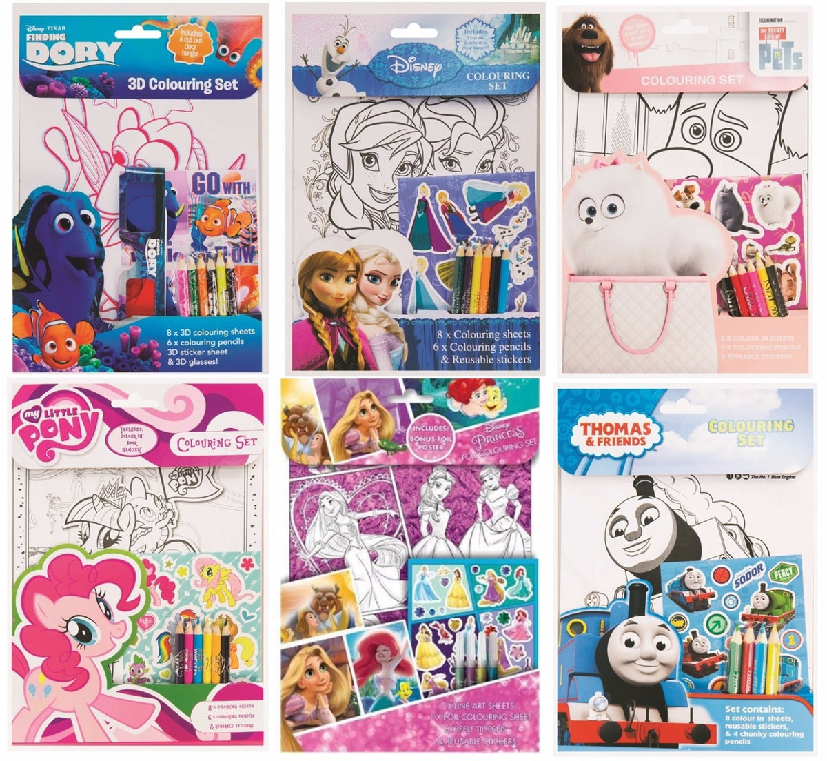 Animation Colouring Set Play Pack Frozen Princess Dory Pets Thomas Pony