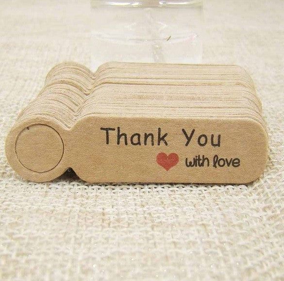 Craft Paper Tags 'Handmade with Love' & 'Thank You' Hand Made Mini Gift Tags - 12