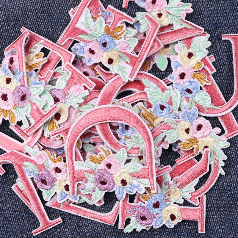 Flower Letter Patch Iron on or Sew on Alphabet Embroidery Clothing Patches Craft