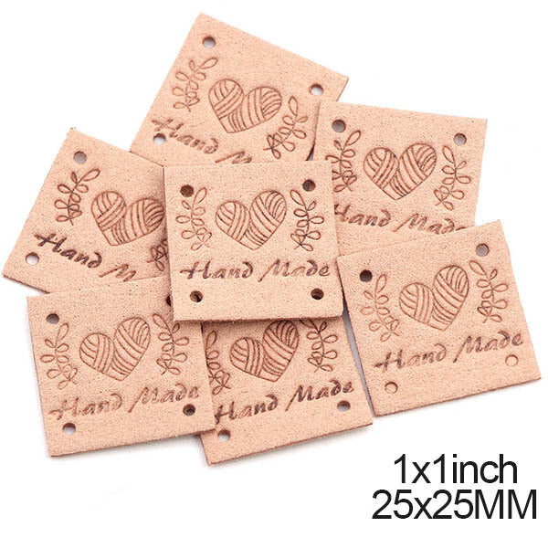 Faux Suede Square Labels Hand Made Heart Clothing Tag Label Tags 25x25mm - Design 9