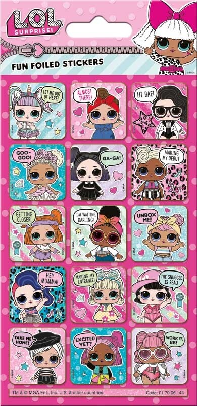 Foiled Re-usable Children's Character Stickers Party Loot Bag Fillers Craft Gift - Lol Surprise Captions