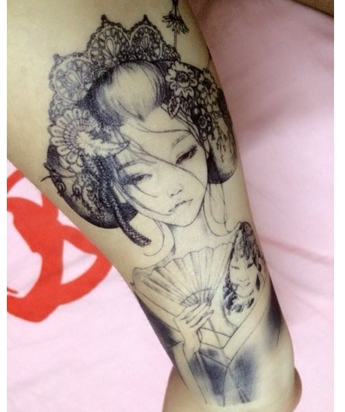 Large Waterproof Traditional Japanese Geisha Temporary Tattoo Sticker Art