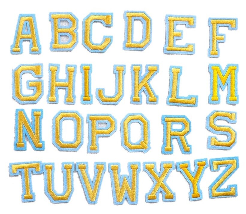 Blue & Yellow Letter Patch Iron or Sew on Alphabet Embroidery Customise Clothing