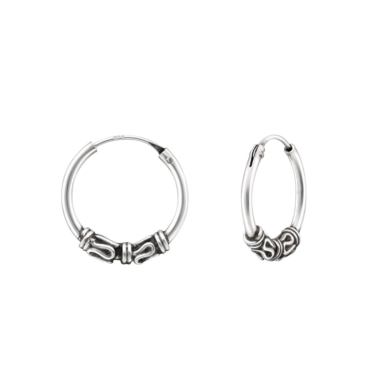 925 Sterling Silver & Gold Hoop Earrings Bali Hoops Earrings & Gift Box - 3