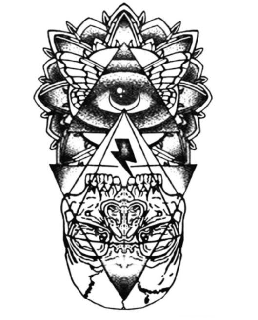 Large Waterproof Totem Eye of God Skull Mayan Temporary Tattoo