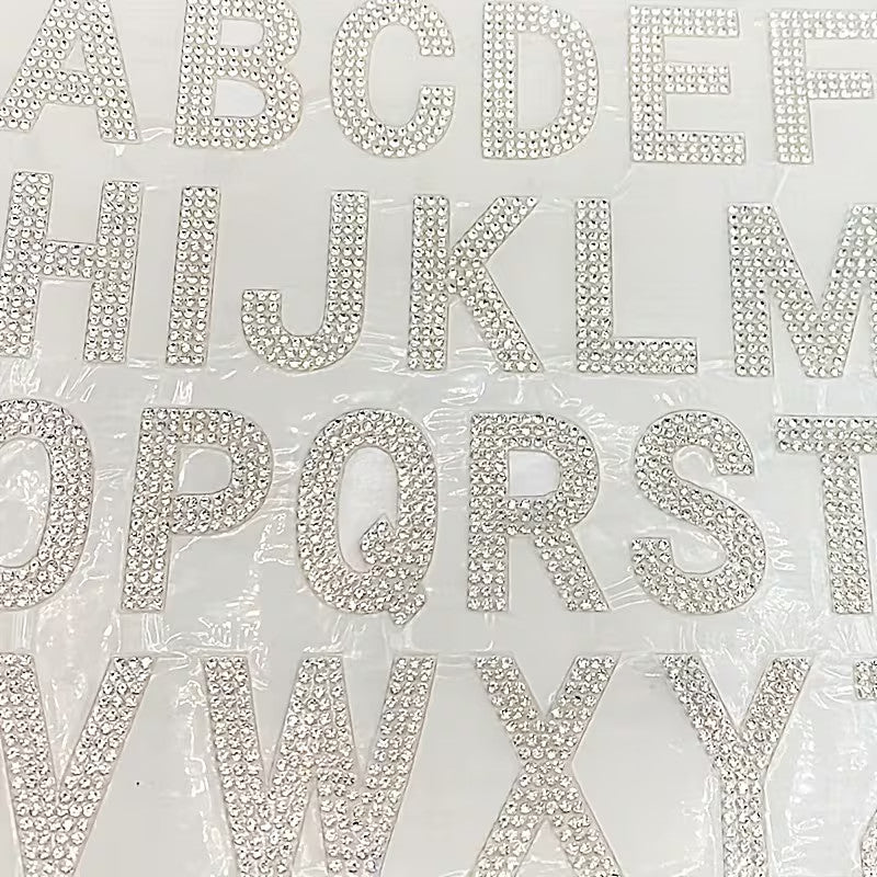 Silver Rhinestone Patches Letter Alphabet Patch Iron on / Glue on / Sew on 4cm