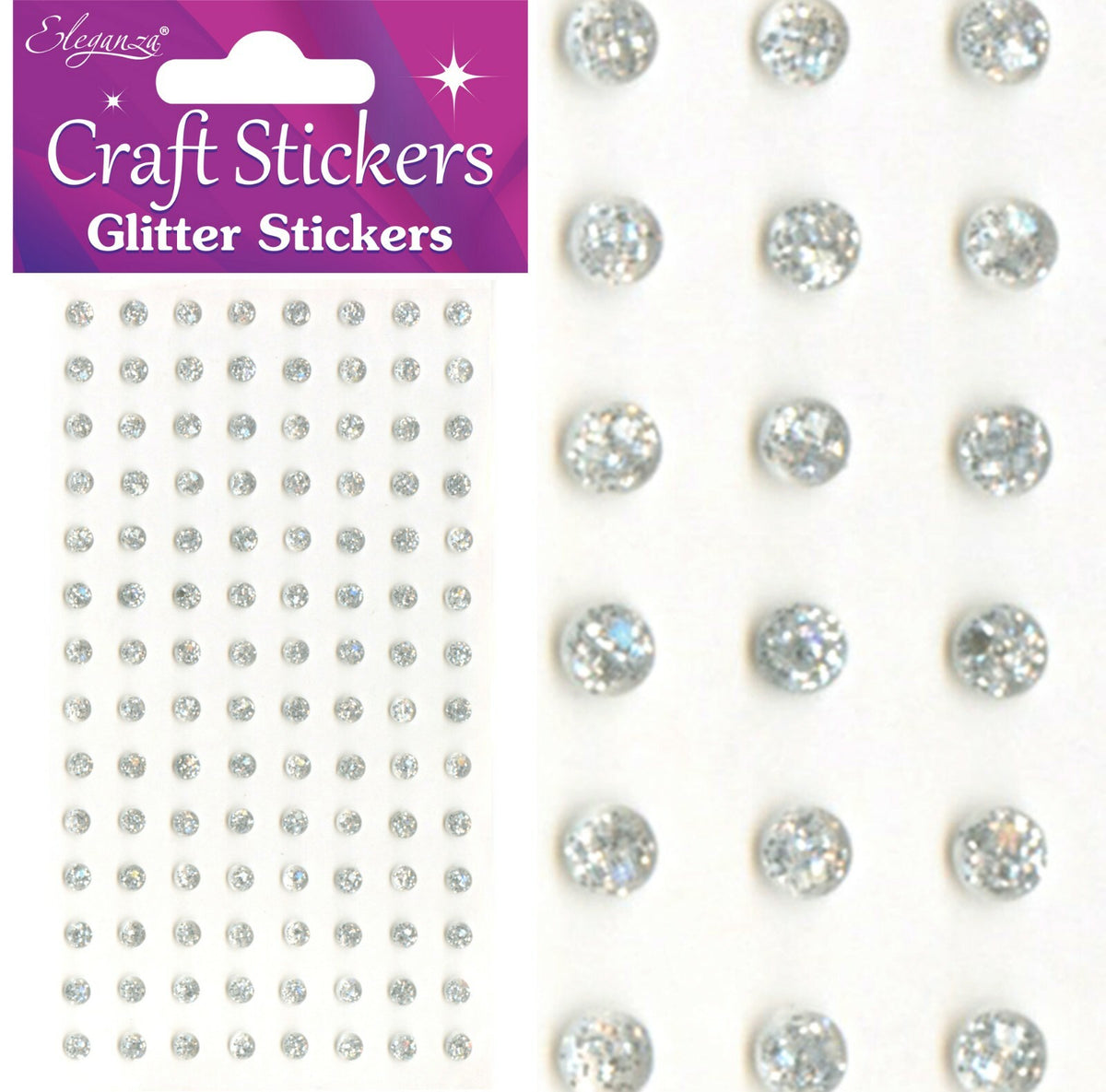 3D Stickers Craft Pearl Dots Sparkly Glitter Gem Craft Card Making Self Adhesive - 4mm - Silver