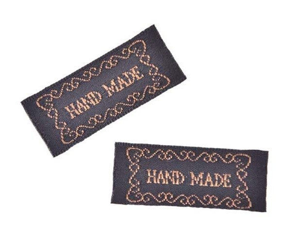 Fabric Labels Hand Made Sew On Garment Clothing Craft DIY Tags Black Gold Brown - Black & Brown