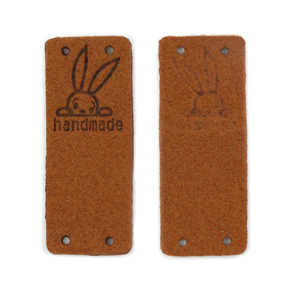 Faux Suede Leather Labels Hand Made Rabbit Bunny Clothing Tag Label Tags 5x2cm - Design 4