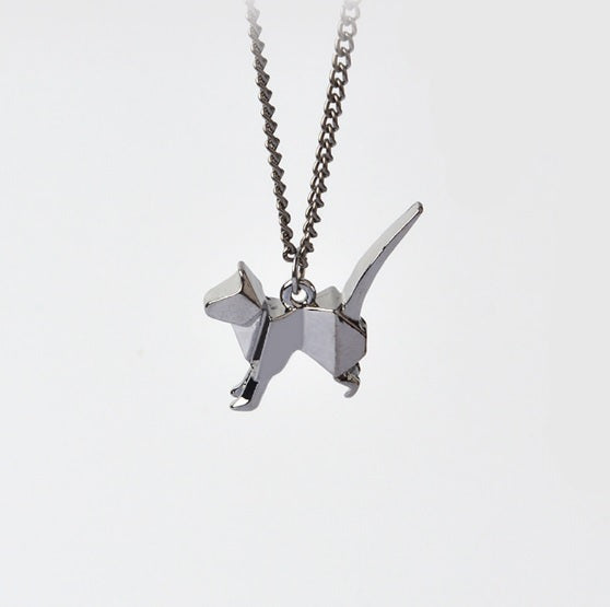 Origami Cat Stylish Necklace Kitsch Gold Rose Silver Black Kawaii Unique - Black